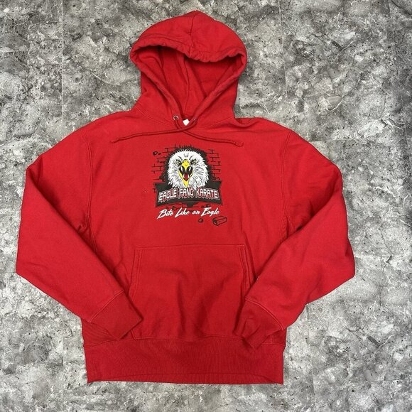 Champion Reverse Weave Hoodie Sweatshirt Large Red Eagle Fang Cobra Kai Karate - Picture 1 of 8